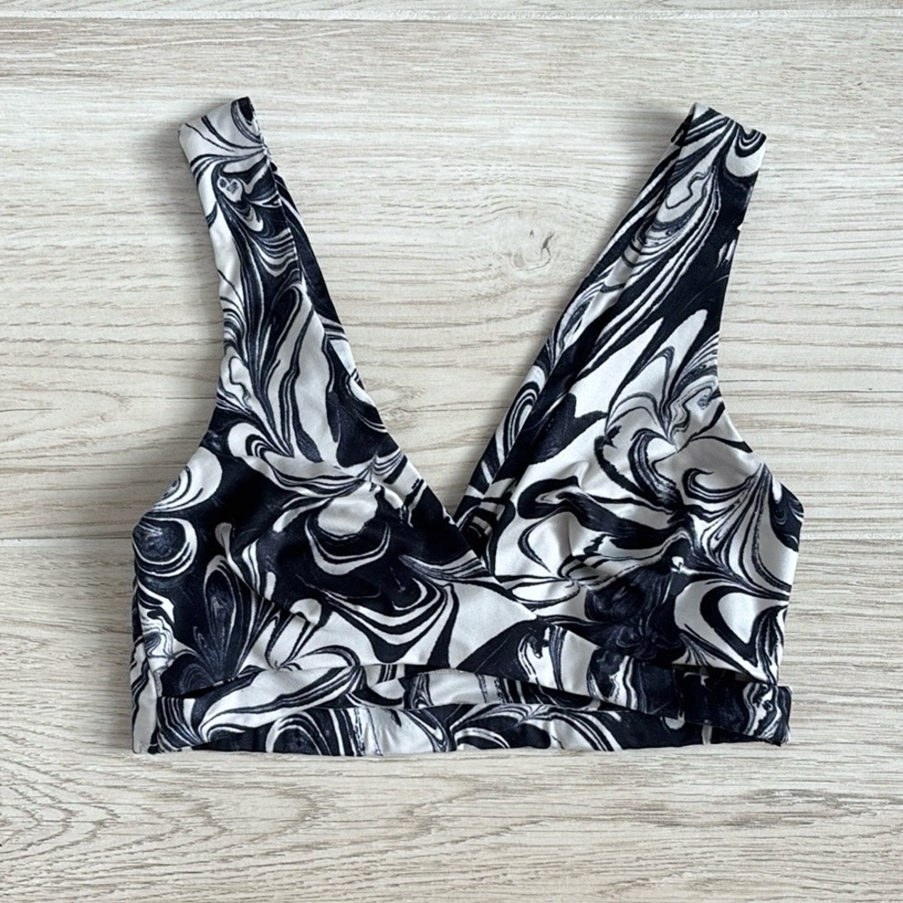 Black & White Marble Print V-Neck Bralette